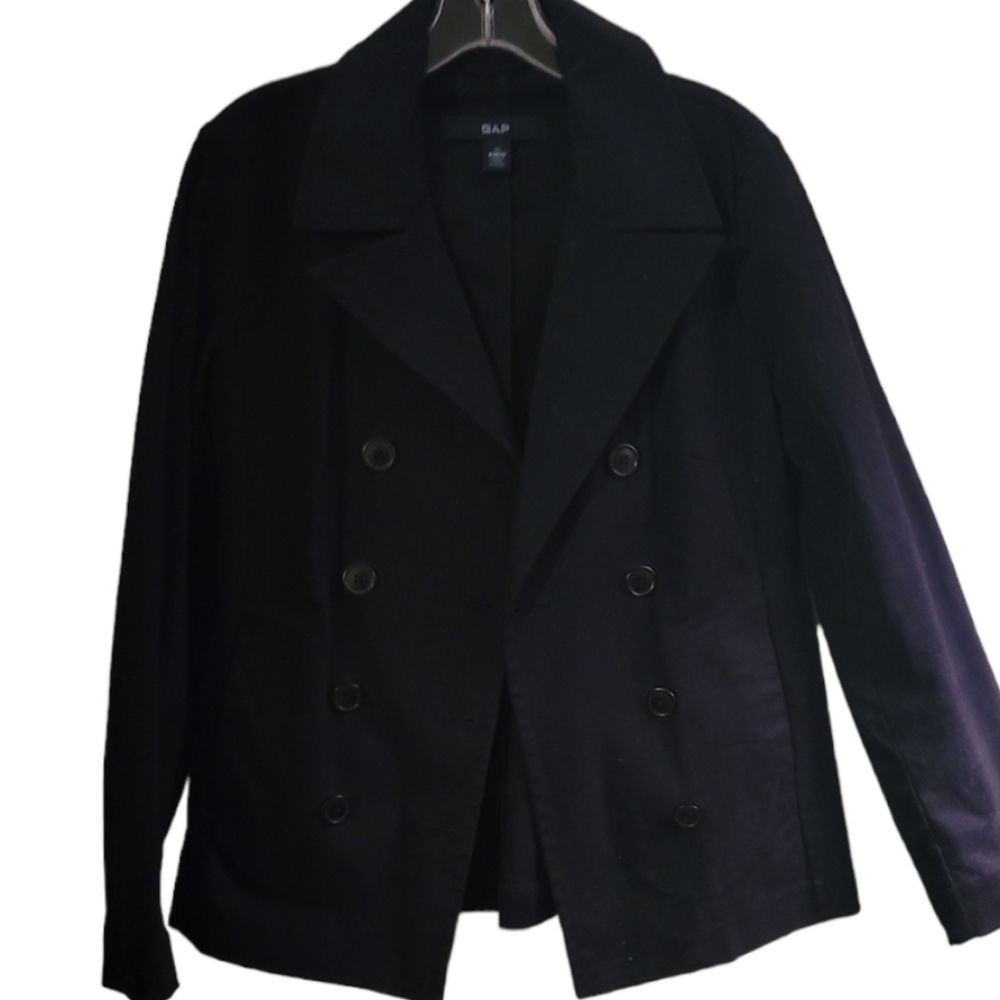 Vintage Gap NWOT HTF  Pitch Black Stretch Double Breasted Jacket - Picture 2 of 6